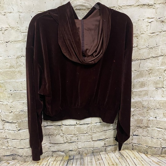 Express Brown Velour Long Sleeve Hoodie Sweatshirt - Picture 3 of 5